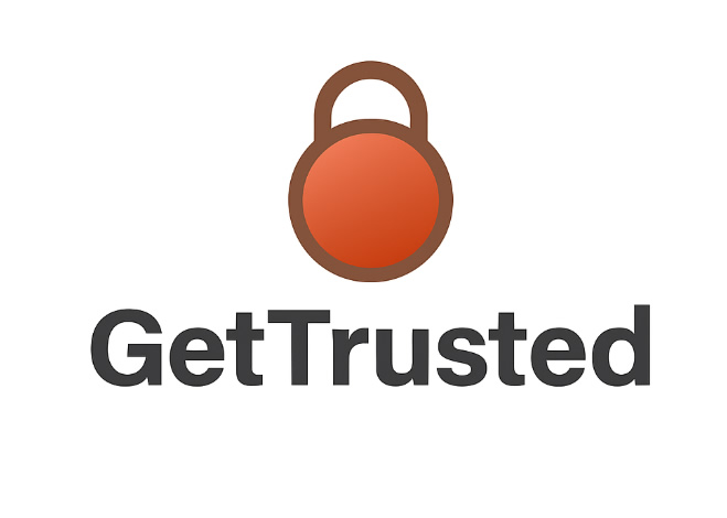 Official logo of GetTrusted featuring a stylized padlock icon in burnt orange with the brand name below, representing secure communication technology.