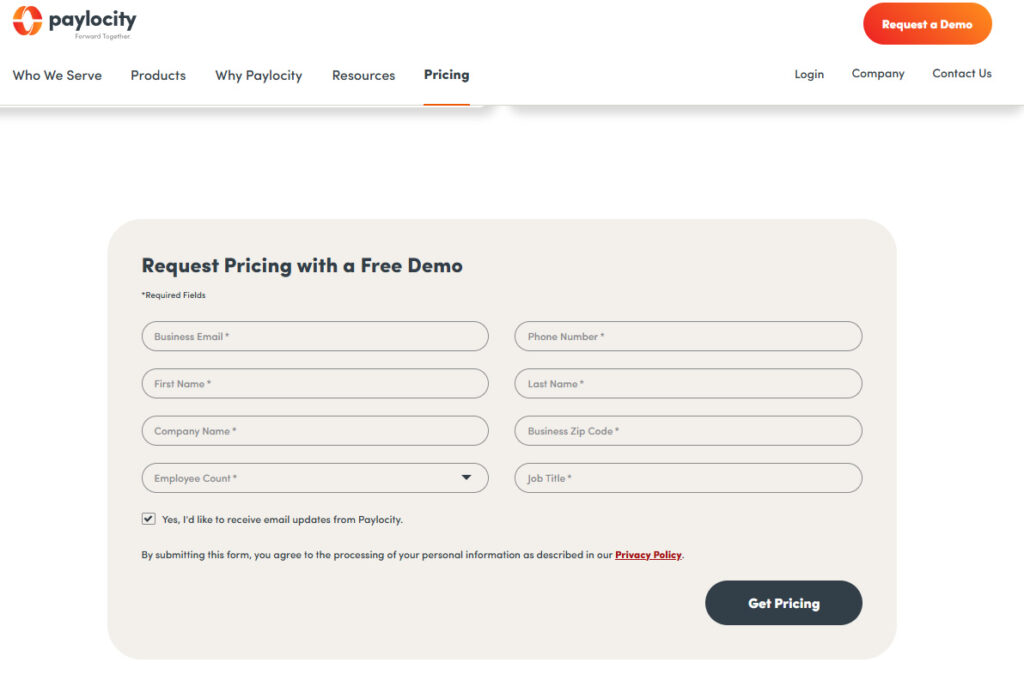 paylocity request a demo picture