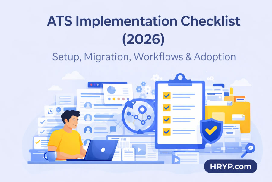 ATS implementation checklist for 2026 showing setup, data migration, workflows, and adoption steps (HRYP.com)