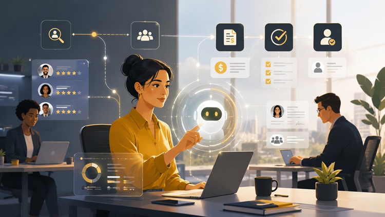 AI agents in HR connecting recruiting, payroll, onboarding and workforce analytics workflows